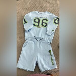 Hot Wheels Light Blue Sweatshirt and Shorts Set Boy